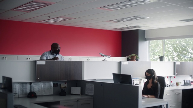 Video Reference: Building, Property, Lighting, Interior design, Standing, Architecture, Table, Line, Computer monitor, Ceiling