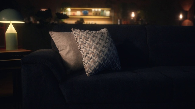 Video Reference: Building, Couch, Comfort, Lamp, studio couch, Pillow, Rectangle, House, Living room, Tints and shades