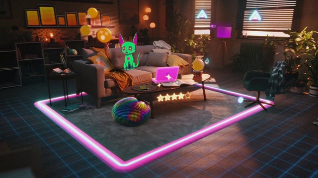Video Reference: Purple, Light, Plant, Couch, Interior design, Visual effect lighting, Entertainment, Living room, Magenta, Houseplant