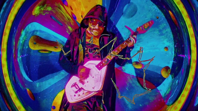 Video Reference: Musical instrument, Guitar, Musician, Paint, Purple, Guitar accessory, String instrument, Plucked string instruments, Artist, Graffiti