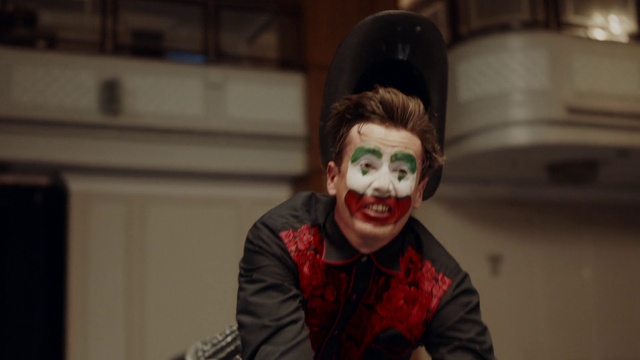 Video Reference: Zombie, Smile, Entertainment, Performing arts, Headgear, Event, Mime artist, Clown, Fictional character, Fun