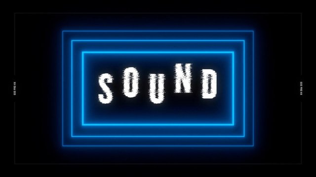 Video Reference: graphic, title card, sound, glitch text, neon blue, rectangles, frame, dark background, digital, motion graphics, intro, abstract, technology, typography