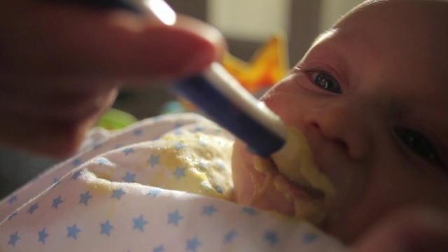 Video Reference: Nose, Food, Skin, Hand, Facial expression, Tableware, Dress, Gesture, Baby, Finger