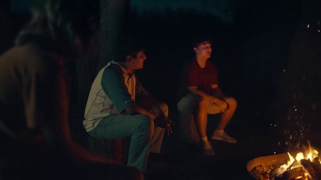 Video Reference: Shorts, Flash photography, Leisure, Event, Midnight, Fire, Bonfire, Darkness, Sitting, T-shirt