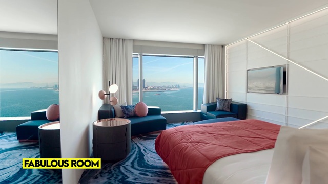 Video Reference: Building, Water, Property, Furniture, Comfort, Azure, Window, Blue, Table, Lamp