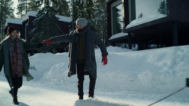 Video Reference: Outerwear, Snow, Window, Leg, Tree, Freezing, Public space, Jacket, Geological phenomenon, House