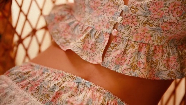 Video Reference: Shoulder, Dress, Textile, Sleeve, Orange, Thigh, Pink, Finger, Waist, Day dress