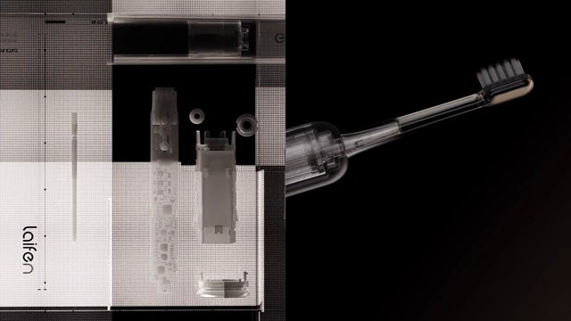Video Reference: electric toothbrush, toothbrush head, dental care, personal hygiene, close-up, product display, transparent, plastic, replacement parts, black background, consumer product, cleaning