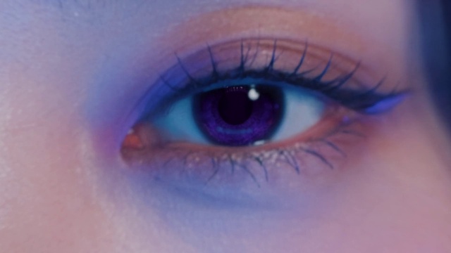 Video Reference: Nose, Eyelash, Vision care, Azure, Purple, Human body, Iris, Violet, Material property, Tints and shades