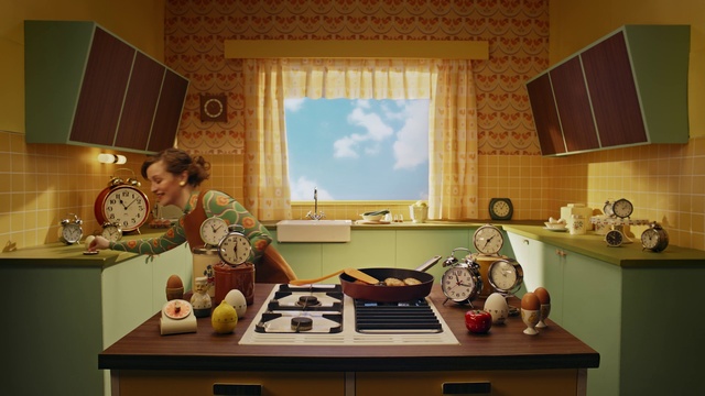 Video Reference: Cabinetry, Countertop, Gas stove, Kitchen, Table, Kitchen appliance, Home appliance, Interior design, Kitchen stove, Window