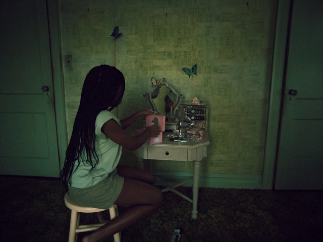 Video Reference: Flash photography, Art, Table, Wall, Eyewear, Wood, Tints and shades, Space, Flooring, Darkness