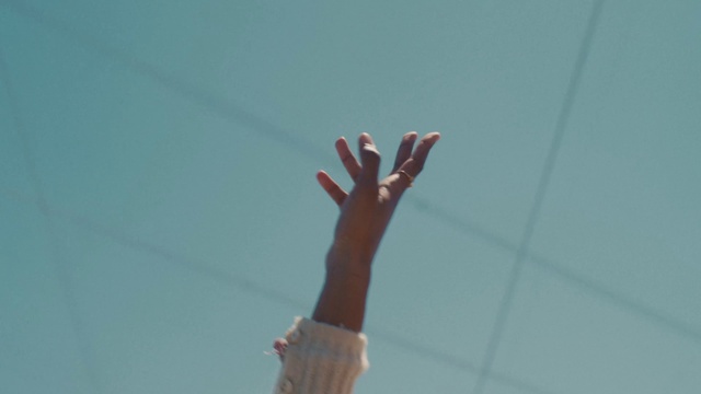 Video Reference: Hand, Cloud, Arm, Sky, Gesture, Thumb, Wrist, Sign language, Elbow, Happy