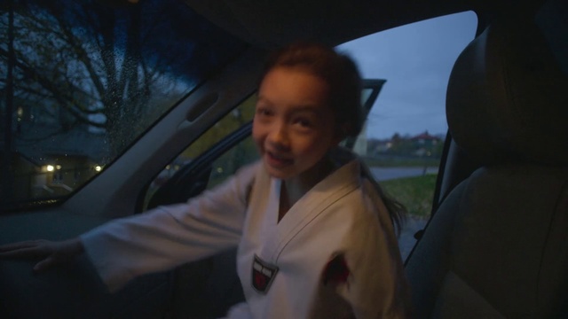 Video Reference: Smile, Flash photography, Gesture, Tree, Vehicle door, Car, Automotive exterior, Happy, Fun, Personal luxury car