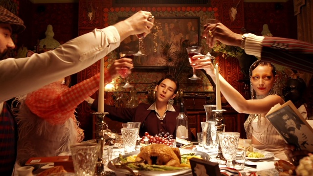 Video Reference: Tableware, Drinkware, Plate, Table, Stemware, Tie, Barware, Food, Wine, Alcoholic beverage