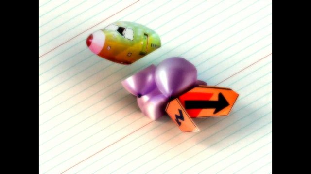 Video Reference: illustration, airplane, balloons, arrow, lined paper, paper art, colorful, abstract, composition, travel, direction, toy-like, graphic design