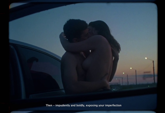 Video Reference: Sky, Window, Automotive mirror, Flash photography, Gesture, Mode of transport, Rear-view mirror, Vehicle, Kiss, Automotive exterior