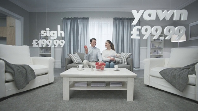 Video Reference: Table, Couch, Furniture, Building, Comfort, Architecture, Interior design, studio couch, Grey, Style