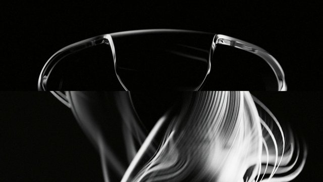 Video Reference: abstract, black and white, reflection, curved object, light streaks, dark background, close-up, glossy, minimalism, motion blur, aesthetic, futuristic
