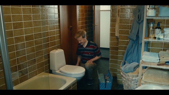 Video Reference: Plumbing fixture, Toilet, Bathroom, Line, Floor, Sink, Flooring, Plumbing, Shelf, Tap