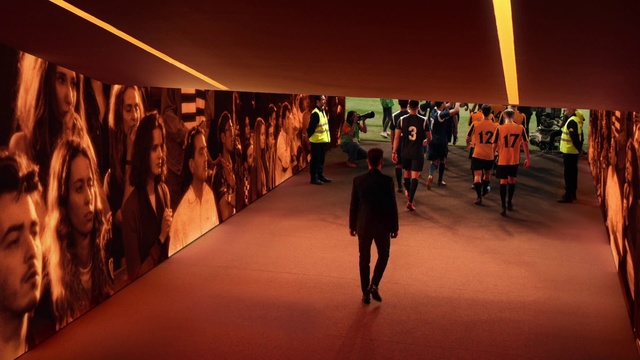 Video Reference: Human, Fashion, Standing, Orange, Architecture, Line, Art, Fashion design, Event, Crowd