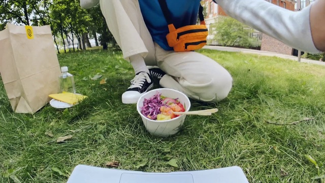 Video Reference: Shoe, Food, Plant, Yellow, Grass, Sneakers, Tree, Helmet, Sports gear, Leisure