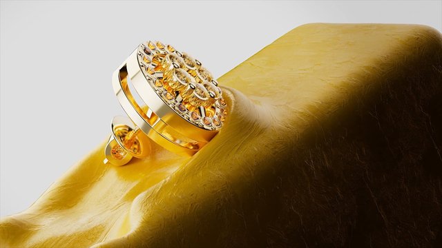 Video Reference: ring, gold, jewelry, gemstones, close-up, macro, luxury, metallic, sparkle, ornate, decorative, texture, light background