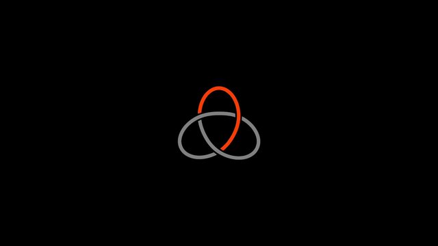 Video Reference: abstract, logo, symbol, minimal, black background, curved lines, loops, graphic, icon, design, centered, monochrome, orange, gray