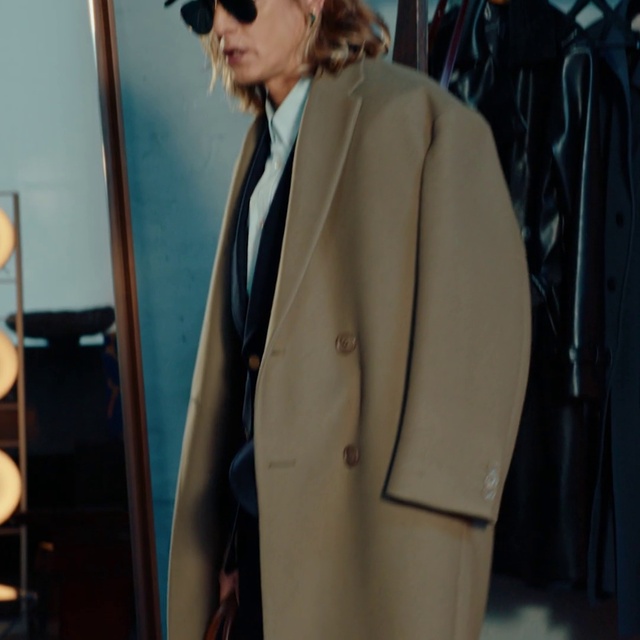 Video Reference: Outerwear, Vision care, Sunglasses, Dress shirt, Goggles, Street fashion, Sleeve, Coat, Eyewear, Collar