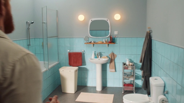 Video Reference: Mirror, Plumbing fixture, Property, Sink, Tap, Purple, Azure, Bathroom, Bathroom sink, Interior design