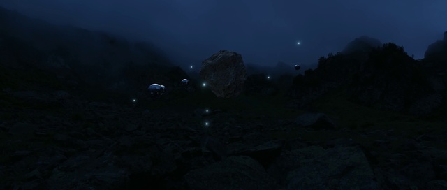 Video Reference: Atmosphere, Automotive lighting, Sky, Astronomical object, Midnight, Space, Landscape, Darkness, Electric blue, Mountain range