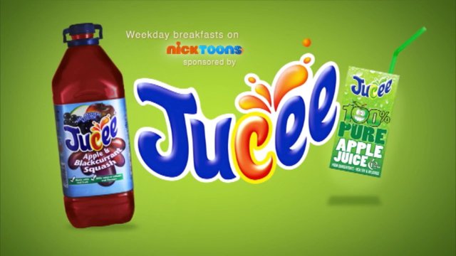 Video Reference: juice, advertisement, bottle, juice box, straw, logo, green background, apple juice, cartoon style, product shot, sponsorship, Nicktoons, beverage, packaging