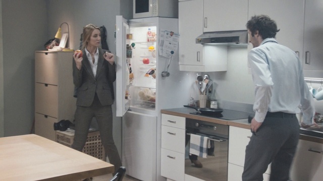 Video Reference: Cabinetry, Table, Standing, Kitchen, Gas, Desk, Service, Drawer, Kitchen appliance, Chair