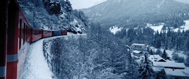 Video Reference: Train, Mountain, Snow, Nature, Slope, World, Highland, Sky, Building, Freezing