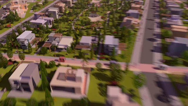 Video Reference: Plant, Building, Land lot, Urban design, Grass, Condominium, Road surface, Neighbourhood, Tower block, Tree