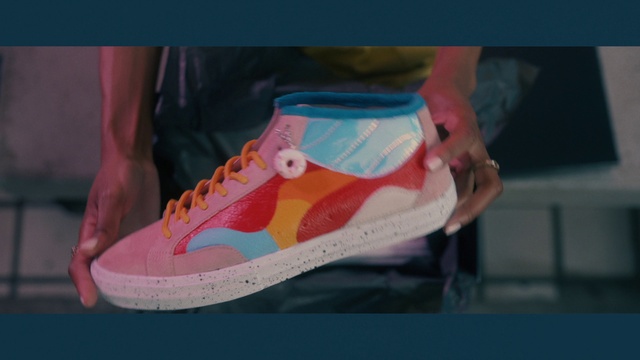 Video Reference: Shoe, Walking shoe, Pink, Sportswear, Aqua, Sneakers, Font, Outdoor shoe, Magenta, Electric blue