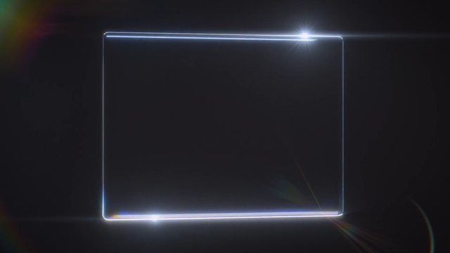 Video Reference: abstract, glowing, square, frame, outline, dark background, lens flare, neon, minimal, futuristic, empty space, light streak, geometric, motion graphic