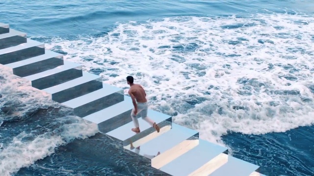 Video Reference: Water, Vertebrate, Azure, Shorts, Mammal, Outdoor recreation, Leisure, Wind wave, Horizon, Recreation