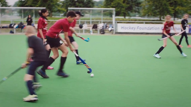 Video Reference: Field hockey, Sports equipment, Hockey, Player, Ball game, Sports, Competition event, Grass, Ball, Team sport