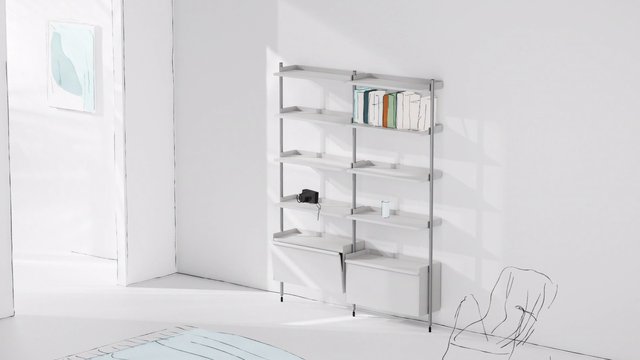 Video Reference: interior, minimalist, shelf, books, modern, white room, wall decor, home decor, clean design, furniture, living room, still life, bright, simple, contemporary