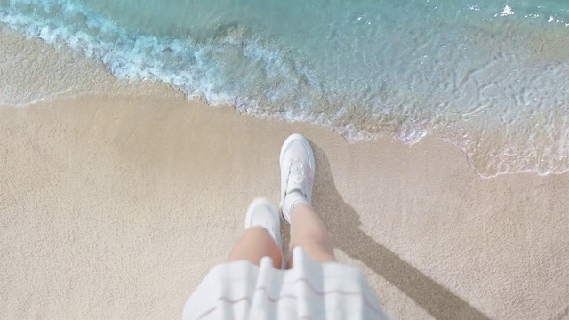 Video Reference: Water, Shoe, Leg, Azure, Beach, Wood, Thigh, Foot, Barefoot, Sand
