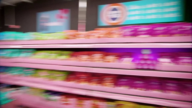 Video Reference: Food, Shelf, Purple, Shelving, Pink, Convenience food, Convenience store, Magenta, Food storage, Tints and shades