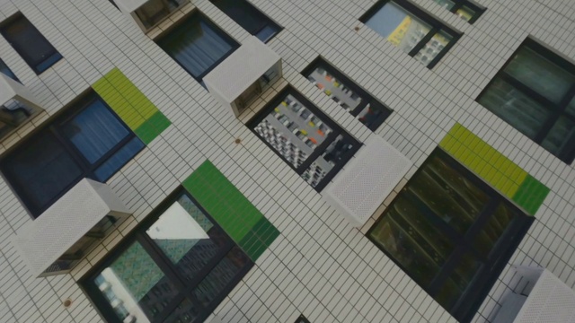 Video Reference: Building, Window, Rectangle, Fixture, Textile, Grey, Material property, Facade, Urban design, Real estate