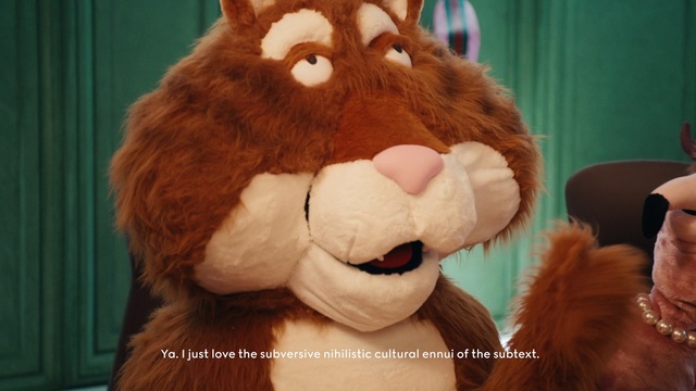 Video Reference: Toy, Big cats, Snout, Stuffed toy, Plush, Terrestrial animal, Mascot, Fur, Animated cartoon, Felidae