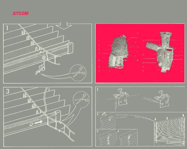 Video Reference: instructional, diagram, assembly, manual, technical drawing, step by step, window blind, slats, installation, schematic, product guide, line art, pink background, engineering, instruction