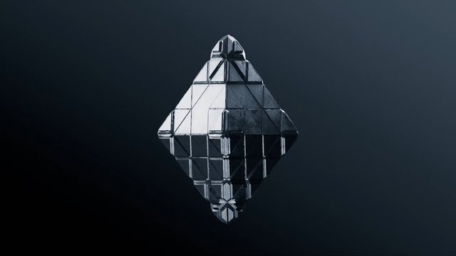 Video Reference: abstract, geometric, 3d render, metallic, futuristic, symmetrical, polygonal, dark background, minimal, art, digital design, object