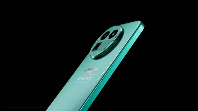 Video Reference: smartphone, mobile phone, product shot, rear camera, mint green, black background, tech, device, close-up, angled view, modern design, electronics