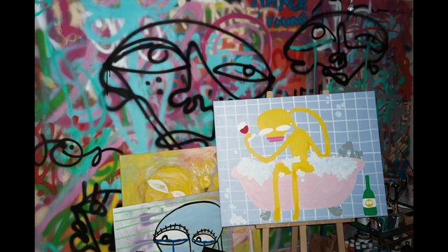 Video Reference: Paint, Font, Art, Graffiti, Wall, Creative arts, Tints and shades, Pattern, Mural, Visual arts