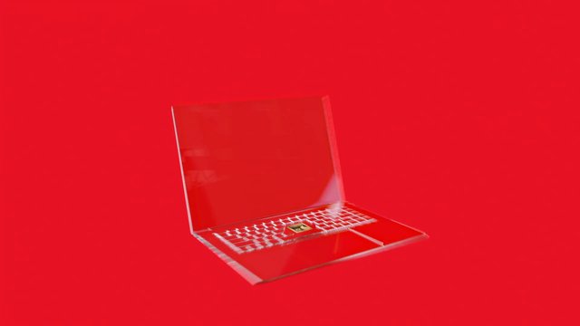 Video Reference: laptop, transparent, 3d render, red background, minimalist, technology, computer, abstract, isolated, modern, digital, mockup