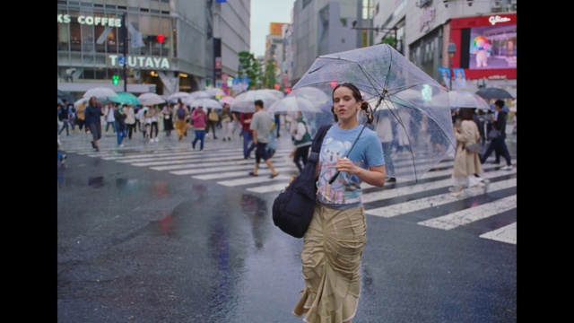 Video Reference: Umbrella, Infrastructure, Road surface, Building, Shorts, Asphalt, Travel, Public space, Sidewalk, City