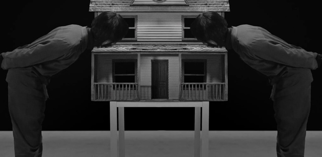 Video Reference: Window, Building, Grey, Style, Wood, Black-and-white, Art, Font, Monochrome, Monochrome photography